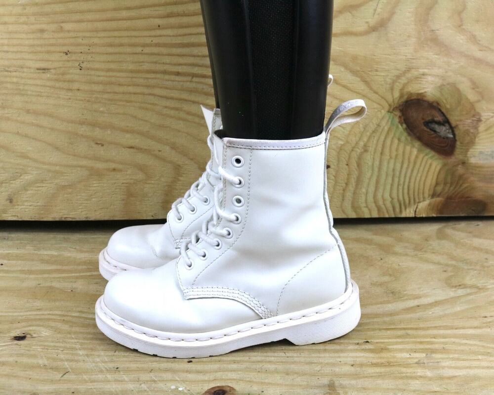 Doc Dr Martens Boots Womens 5 White Pascal Mono Combat Lace Up 1450 Air Wair